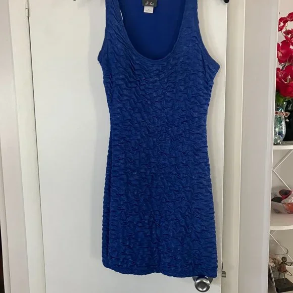 Blue with Silver Metallic Threads Mini Dress - Picture 6 of 6